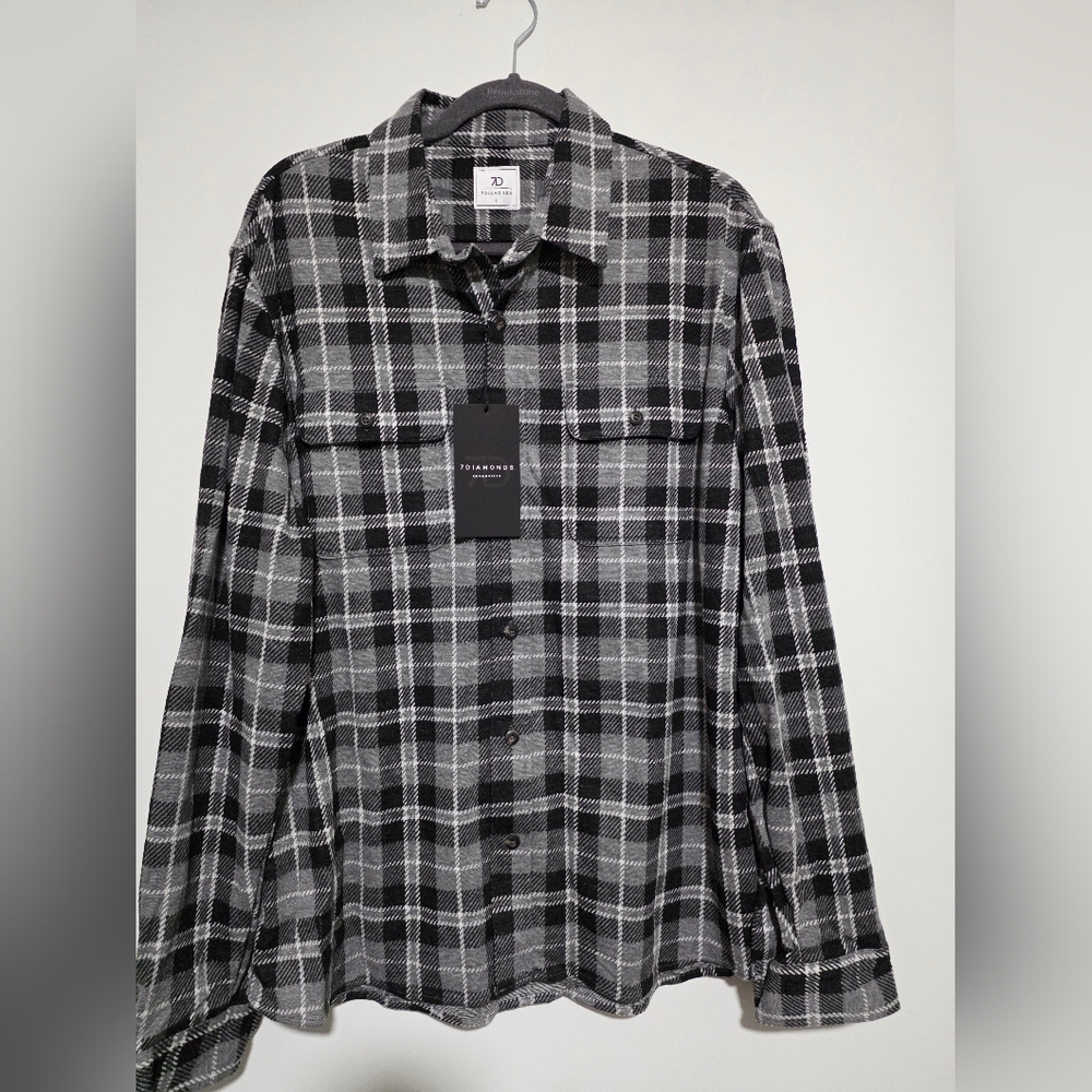 7 Diamonds Generation Long Sleeve Soft Flannel Shirt L Black Grey